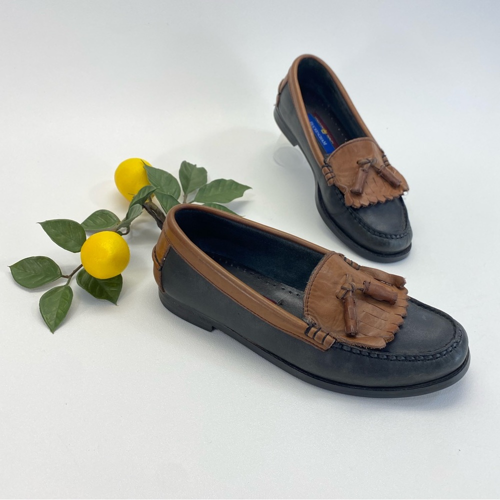 Buckingham Two-Tone Loafers Leather Brown Black Dress Shoe Womens 8 Mens 6.5